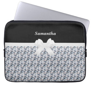 Elegant Black & Silver Grey Fractal Diamond Laptop Laptop Sleeve