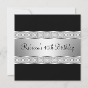 Elegant Black Silver Jewel 40th Birthday Invitation