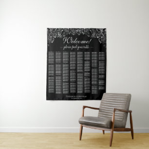 Elegant Black & Silver Large Format Seating Chart Tapestry
