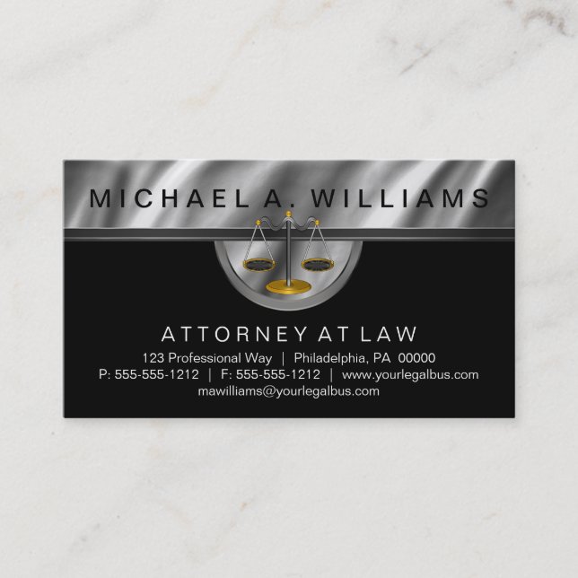 Elegant Black | Silver Lawyer Legal Law Business Business Card (Front)