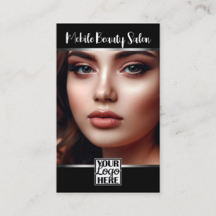 Elegant Black Silver Logo Photo QR Code Template  Business Card