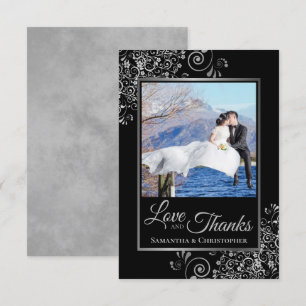 Elegant Black & Silver Love & Thanks Wedding Thank You Card