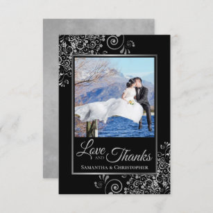 Elegant Black & Silver Love & Thanks Wedding Thank You Card