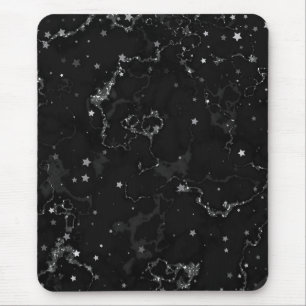 Elegant Black Silver Marble Stars Mouse Mat