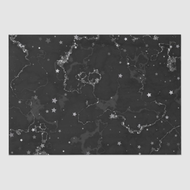 Elegant Black Silver Marble Stars Tissue Paper (Front)