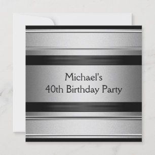 Elegant Black & Silver Metal 40th Birthday Party Invitation