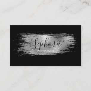 Elegant Black - Silver Metallic Foil Paint Stroke Business Card