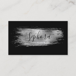 Elegant Black - Silver Metallic Foil Paint Stroke Business Card