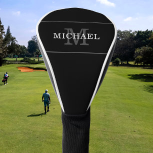 Elegant Black Silver Monogram Custom Name Golf Head Cover