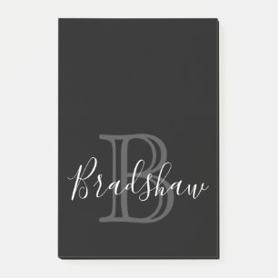 Elegant Black Silver Monogram Custom Name  Post-it Notes
