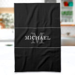 Elegant Black Silver Monogram Custom Name Tea Towel<br><div class="desc">Customise the text, and easily create your personalised kitchen towel. Click EDIT to change the text colour or background colour. You can TRANSFER this DESIGN on other Zazzle products and adjust it to fit most of the Zazzle items. Standard Studio designs are made in high-resolution graphics for professional print. Thank...</div>