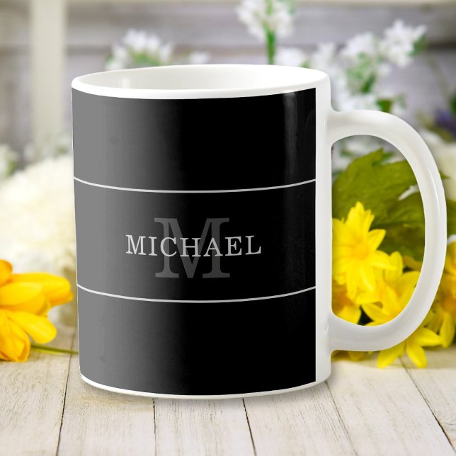 Elegant Black Silver Monogram Name Personalised Coffee Mug (Creator Uploaded)