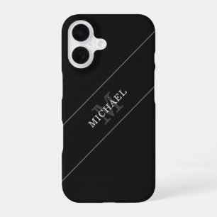 Elegant Black Silver Monogram Name Personalised iPhone 16 Case