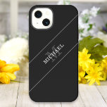 Elegant Black Silver Monogram Name Personalised iPhone 13 Case<br><div class="desc">Customise the text, and easily create your personalised iPhone case. Click EDIT, then click EDIT BACKGROUND to change the background colour. You can TRANSFER this DESIGN on other Zazzle products and adjust it to fit most of the Zazzle items. Standard Studio designs are made in high-resolution graphics for professional print....</div>