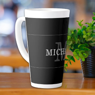 Elegant Black Silver Monogram Name Personalised Latte Mug