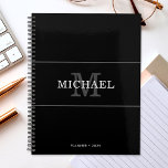 Elegant Black Silver Monogram Name Personalised Planner<br><div class="desc">Customise the text, and easily create your personalised planner. Click EDIT DESIGN to change the background colour or text colour. You can TRANSFER this DESIGN to other Zazzle products and adjust it to fit most Zazzle items. Standard Studio designs are made in high-resolution graphics for professional print. Thank you for...</div>
