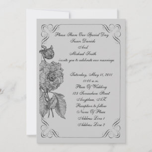 Elegant Black Silver Peony Flower Wedding Invite