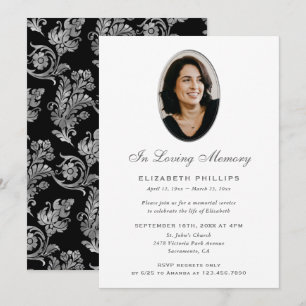 Elegant Black Silver Photo Memorial Invitation