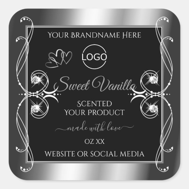 Elegant Black Silver Product Labels Diamonds Logo (Front)