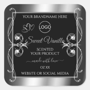 Elegant Black Silver Product Labels Diamonds Logo