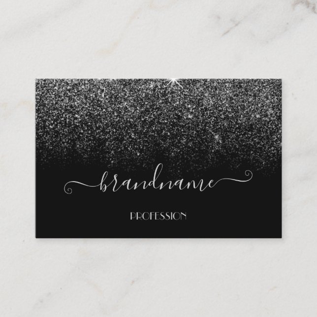 Elegant Black Silver Rain Soft Glitter Cosmetics Business Card (Front)