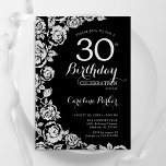 Elegant Black Silver Roses 30th Birthday Party Invitation<br><div class="desc">Black silver floral 30th birthday party invitation. Elegant design featuring roses,  faux silver foil and typography script font. Trendy invite card perfect for a stylish female bday celebration. Can be customised to any age. Printed Zazzle invitations or instant download digital printable template.</div>