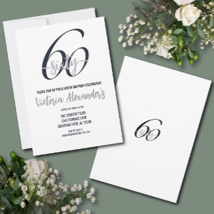 Elegant Black Silver Script 60th Birthday  Invitation