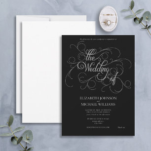 Elegant Black & Silver Script Black Tie Wedding Invitation
