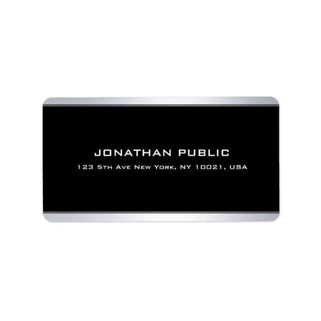 Elegant Black Silver Simple Modern Trendy Plain Label (Front)