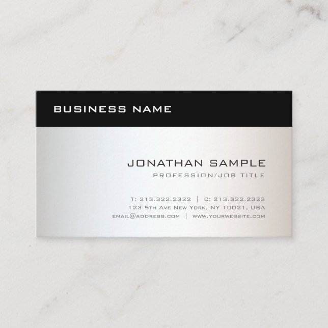 Elegant Black Silver Sleek Professional Design Business Card (Front)