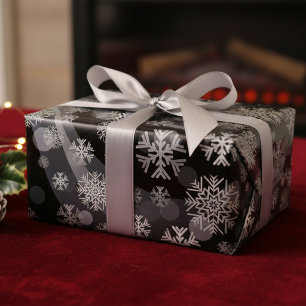 Elegant Black Silver Snowflake Winter Holiday Wrapping Paper Sheet