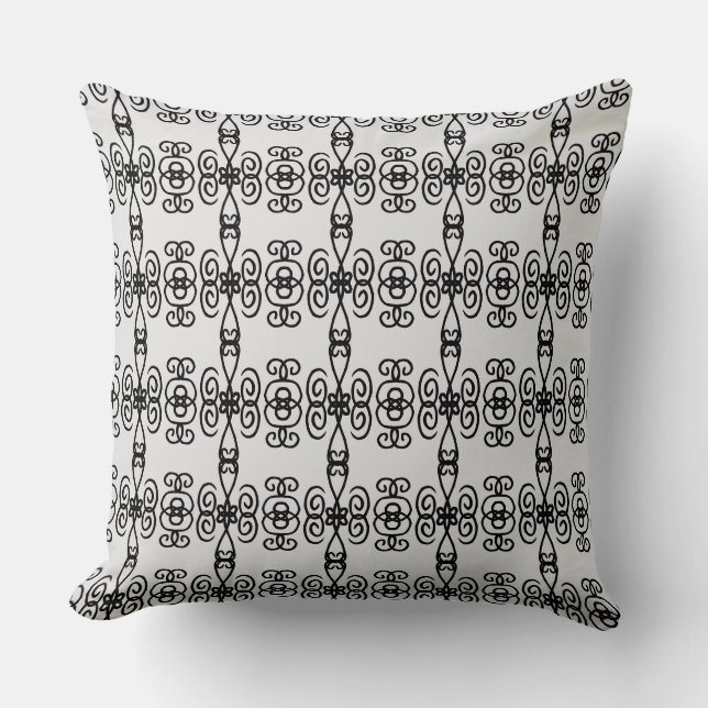 Elegant Black & Silver Spiral Geometric Pattern Cushion (Front)