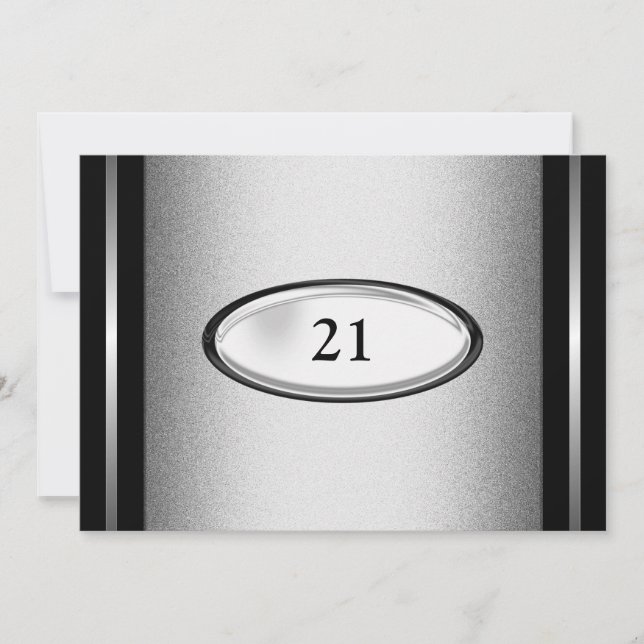 Elegant Black Silver Stripe 21st Birthday Male Invitation (Front)