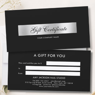 Elegant Black Silver Stripe Gift Certificate