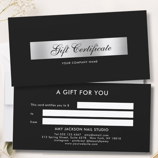 Elegant Black Silver Stripe Gift Certificate (Elegant Black Silver Stripe Gift Certificate)