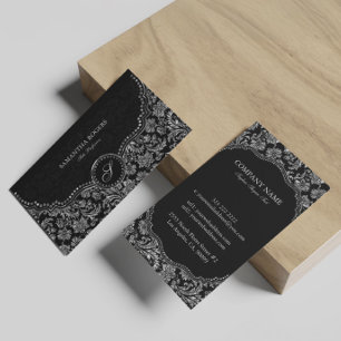 Elegant Black & Silver  Vintage Floral Damasks Business Card
