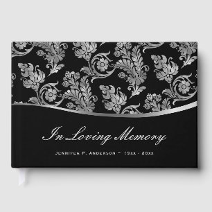 Elegant Black Silver Vintage Memorial Funeral Guest Book