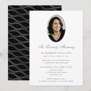 Elegant Black Silver Waves Photo Memorial Invitation