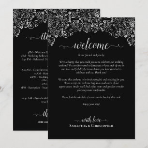 Elegant Black & Silver Wedding Welcome & Itinerary Programme