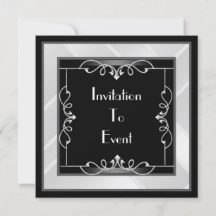Elegant Black Silver White Art Deco Invitation