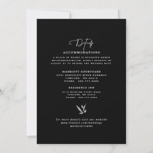 Elegant Black, Silver & White Wedding Details Invitation