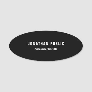Elegant Black Simple Design Template Modern Oval Name Tag