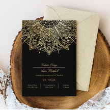 Elegant Black Simple Gold Mandala Wedding