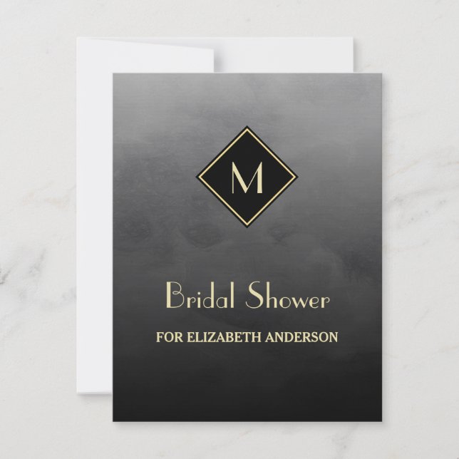 Elegant Black Simple Gold Monogram Bridal Shower Invitation (Front)