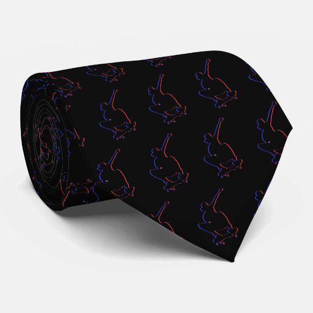 Elegant Black Skateboard Tie (Rolled)