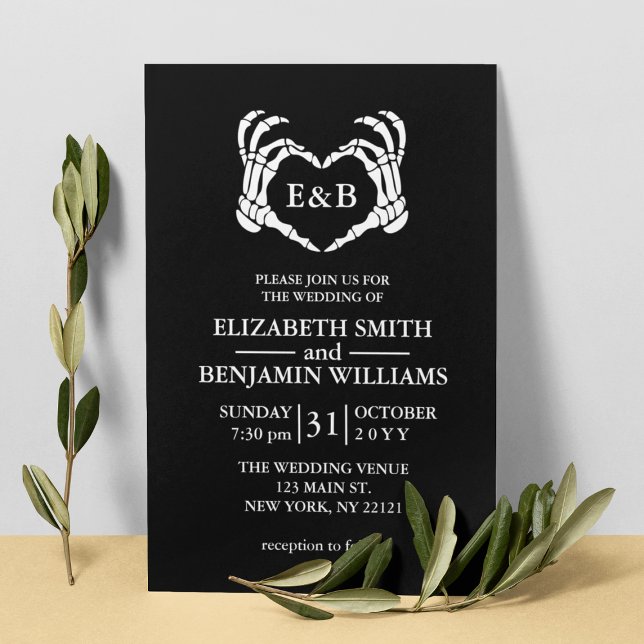 Elegant Black Skeleton Heart Gothic Wedding Invitation (Elegant Black Skeleton Heart Gothic Wedding Invitation
)