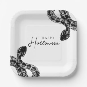 Elegant Black Snake Halloween Paper Plate