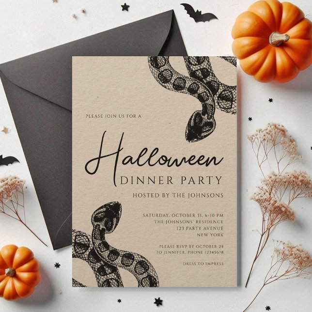 Elegant Black Snakes Dinner Party Halloween Invitation (Elegant Black Snakes Dinner Party Halloween Invitation)
