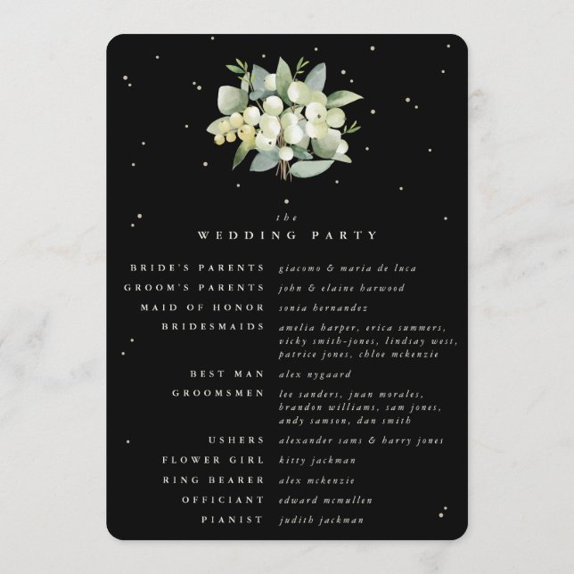 Elegant Black Snowberry+Eucalyptus Bouquet Wedding Programme (Back)