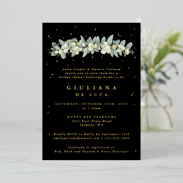 Elegant Black Snowberry+Eucalyptus Bridal Shower (Standing Front)